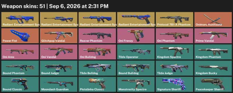 Valorant account inventory for LVL 90 · Exe Vandal & Bound Phantom