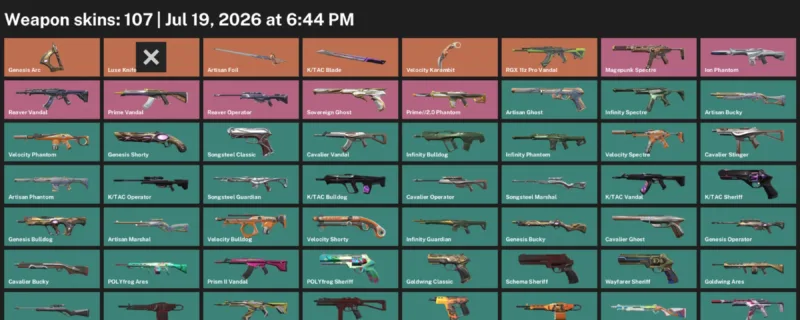 Valorant Accounts listing: LVL 282 · K/TAC Blade & Luxe Knife · 107 Skins - Silver 3, 107 skins