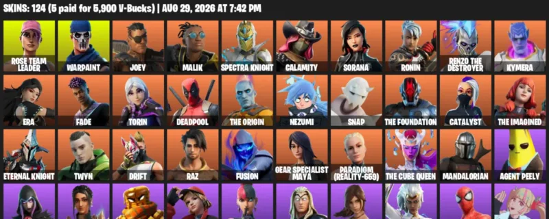 Fortnite account inventory for LVL 1878 - Rose Team Leader - Warpaint - 124 Outfits