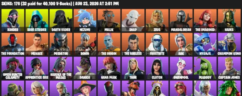 Fortnite account inventory for LVL 3325 - Xander - Surf Strider - 176 Outfits