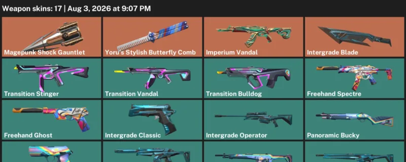 Valorant account inventory for LVL 31 · 17 Skins Intergrade Blade & Imperium Vandal