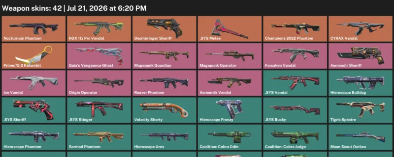 Valorant Accounts listing: LVL 121 · .SYS Melee & Prime//2.0 Karambit · 42 Skins - Silver 2, 42 skins