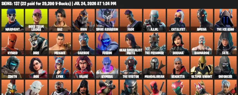 Fortnite Accounts listing: LVL 1503 - Warpaint - Rose Team Leader - 137 Outfits - 137 outfits