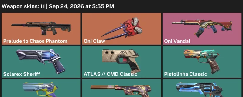 Valorant account inventory for LVL 187 · Oni Vandal & Prelude to Chaos Phantom