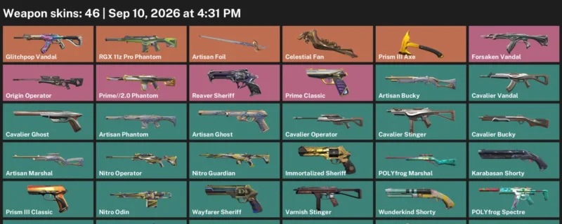 Valorant account inventory for LVL 200 · Celestial Fan & Artisan Phantom
