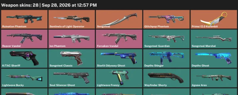Valorant account inventory for LVL 73 · 2.0 Karambit & Glitchpop Phantom