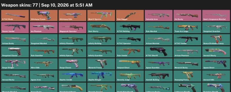 Valorant account inventory for LVL 148 · Tac Blade & Ruin Dagger & Aerosol Operator