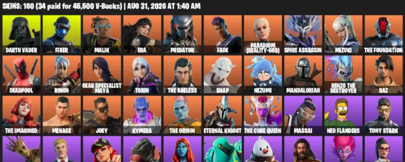 Fortnite account inventory for LVL 2245 - Darth Vader - Fixer - 160 Outfits
