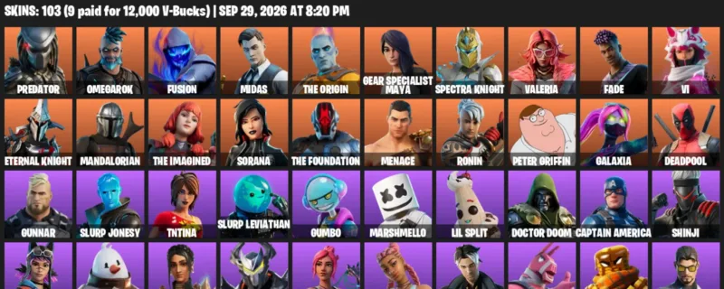 Fortnite account inventory for Predator - Omegarok - 103 Outfits