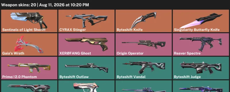 Valorant account inventory for LVL 40 · 20 Skins Byteshift Knife & Singularity Butterfly Knife