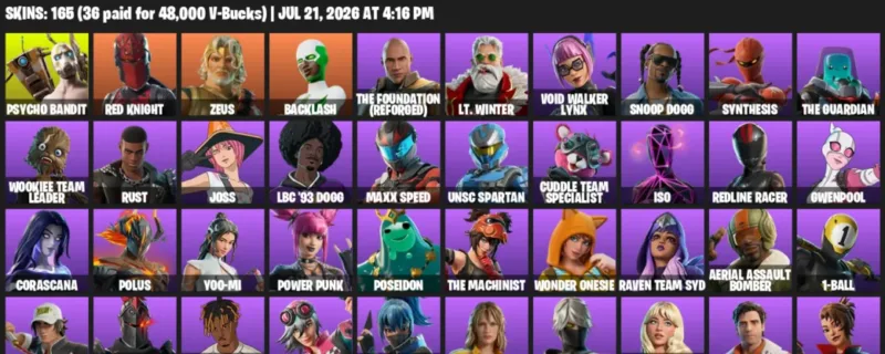 Fortnite Accounts listing: LVL 1167 - Psycho Bandit - Red Knight - 165 Outfits - 165 outfits