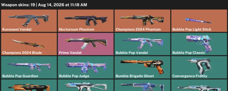 Valorant account inventory for LVL 74 · Champions 2024 Blade & Bubble Pop Vandal