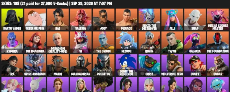 Fortnite account inventory for Darth Vader - Peter Griffin - 120 Outfits