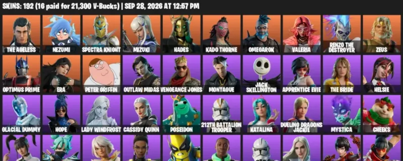 Fortnite account inventory for The Ageless - Nezumi - 120 Outfits