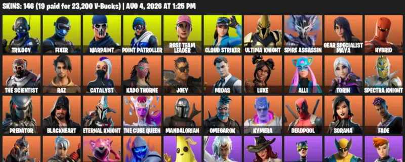 Fortnite account inventory for LVL 2141 - Trilogy - Fixer - 146 Outfits