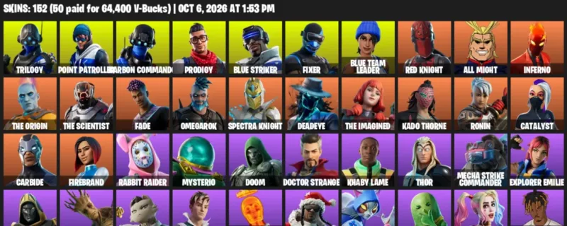 Fortnite account inventory for Trilogy - Point Patroller - 120 Outfits