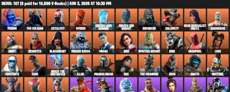 Fortnite account inventory for LVL 1083 - Fusion - The Ice King - 107 Outfits