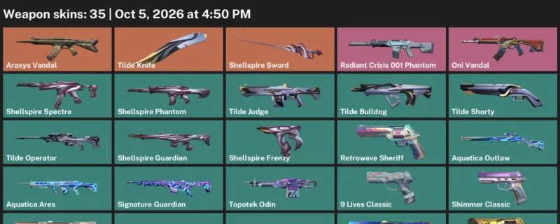 Valorant account inventory for LVL 153 · Araxys Vandal & Tilde Knife