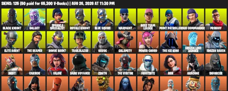 Fortnite account inventory for LVL 780 - Black Knight - Galaxy - 125 Outfits