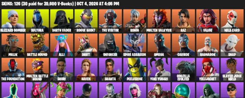 Fortnite account inventory for Blizzard Bomber - Sultura - 120 Outfits