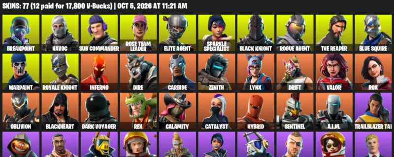 Fortnite account inventory for Breakpoint - Havoc - 77 Outfits