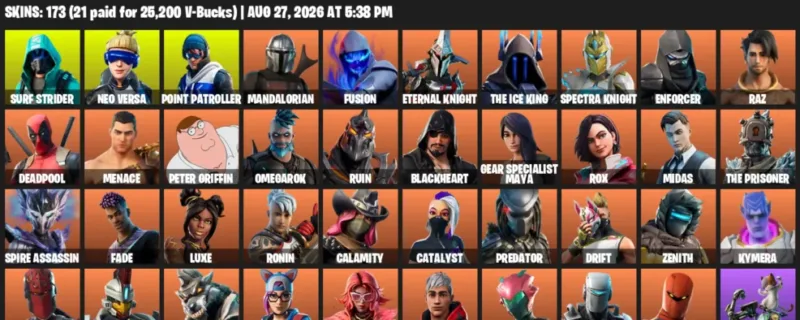 Fortnite account inventory for LVL 2181 - Surf Strider - Neo Versa - 173 Outfits