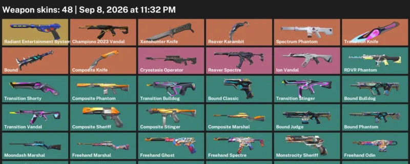 Valorant account inventory for LVL 91 · Composite Knife & Reaver Karambit & Xenohunter Knife
