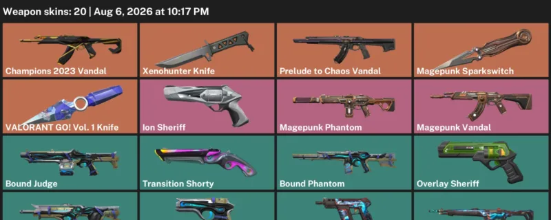 Valorant account inventory for LVL 65 · Champions 2023 Vandal & Xenohunter Knife