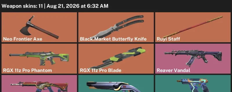Valorant account inventory for LVL 98 · RGX 11z Pro Blade & Reaver Vandal