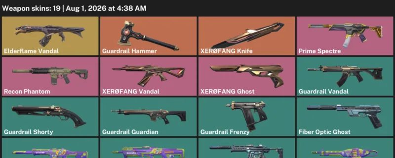 Valorant account inventory for LVL 24 · Elderflame Vandal & · XerØFang Knife · 19 Skins XerØFang Knife