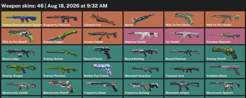 Valorant account inventory for LVL 163 · Arcane Vandal & Celestial Fan & Overlay Dagger