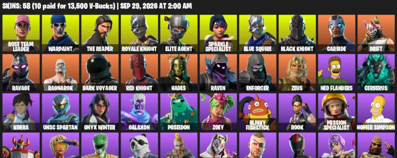 Fortnite account inventory for Rose Team Leader - Warpaint - 58 Outfits