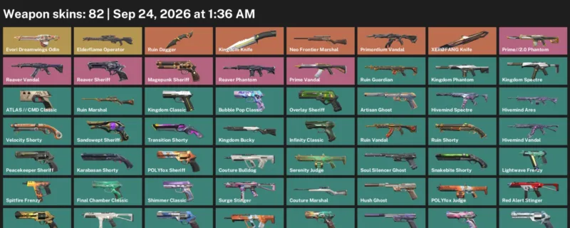 Valorant account inventory for LVL 423 · Kingdom Knife & Ruin Dagger & XerØFang Knife
