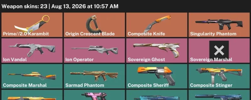 Valorant account inventory for LVL 77 · 2.0 Karambit & Composite Knife & Origin Crescent Blade
