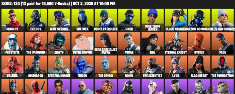 Fortnite account inventory for Prodigy - Trilogy - 120 Outfits