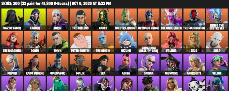Fortnite account inventory for Darth Vader - Xander - 120 Outfits