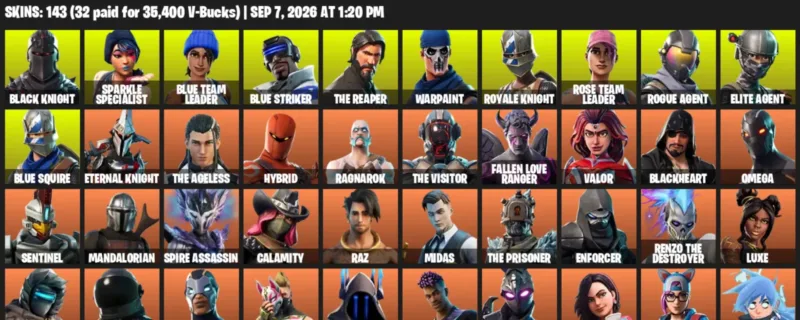 Fortnite account inventory for LVL 3327 - Black Knight - Sparkle Specialist - 143 Outfits