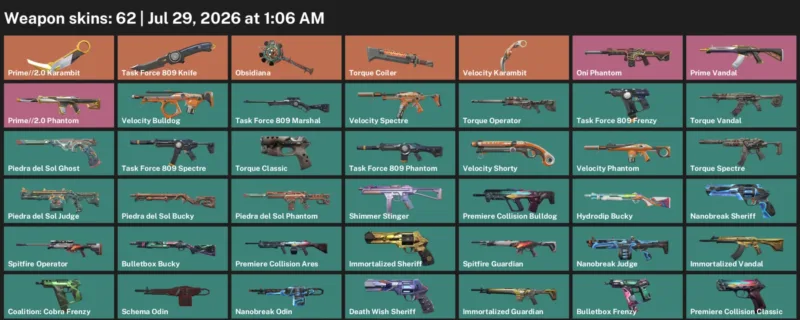 Valorant Accounts listing: LVL 132 · Prime//2.0 Karambit & Task Force 809 Knife · 62 Skins - Gold 2, 62 skins