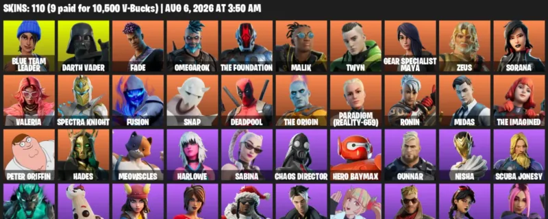 Fortnite account inventory for LVL 2044 - Blue Team Leader - Darth Vader - 110 Outfits