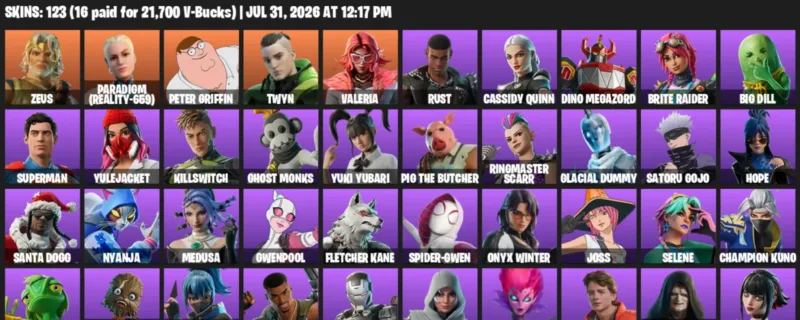 Fortnite Accounts listing: LVL 2518 - Zeus - Paradigm (Reality-659) - 123 Outfits - 123 outfits