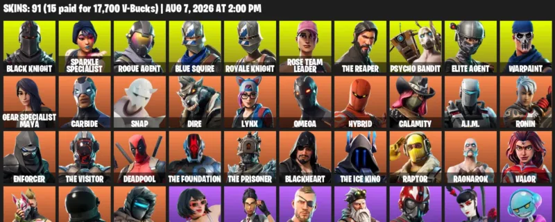 Fortnite account inventory for LVL 1150 - Black Knight - Sparkle Specialist - 91 Outfits