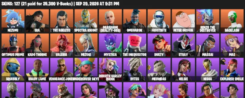 Fortnite account inventory for Nezumi - Era - 120 Outfits