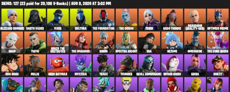 Fortnite account inventory for LVL 2711 - Blizzard Bomber - Darth Vader - 127 Outfits