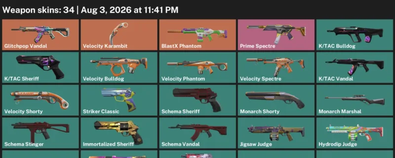 Valorant account inventory for LVL 160 · Velocity Karambit & Glitchpop Vandal