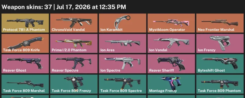 Valorant Accounts listing: LVL 248 · Ion Karambit & Task Force 809 Knife · 37 Skins - Platinum 1, 37 skins