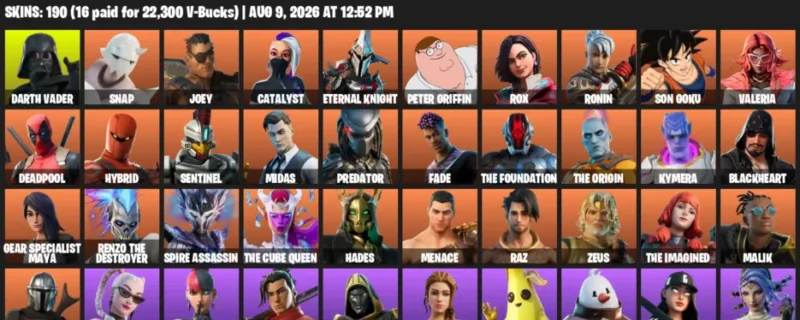 Fortnite account inventory for LVL 2839 - Darth Vader - Snap - 190 Outfits