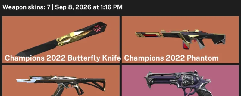Valorant account inventory for LVL 36 · Champions 2022 Butterfly Knife & Champions 2022 Phantom