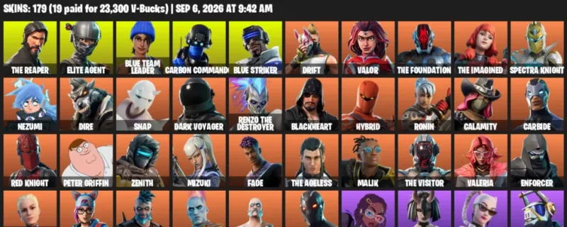 Fortnite account inventory for LVL 3197 - The Reaper - Elite Agent - 179 Outfits