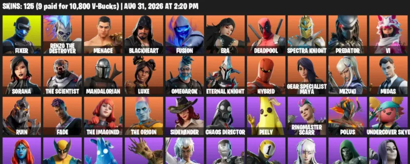 Fortnite account inventory for LVL 2445 - Fixer - Renzo the Destroyer - 125 Outfits