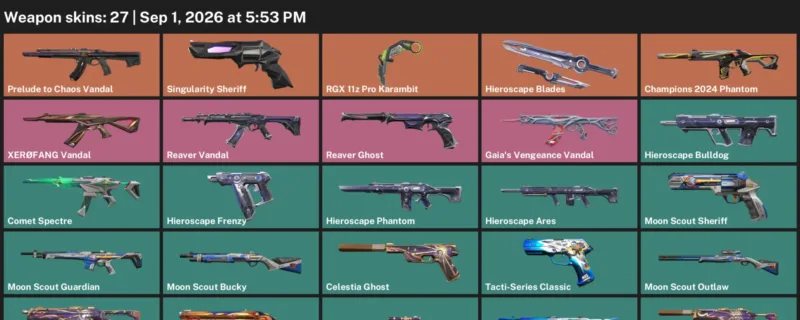 Valorant account inventory for LVL 57 · Champions 2024 Phantom & RGX 11z Pro Karambit